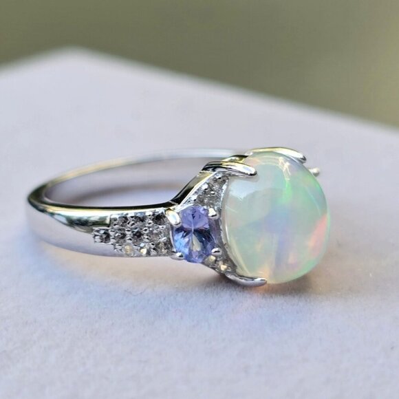 Ethiopian Opal ✦ Tanzanite Aurora Grove Ring ✦ 2.00ctw Rhodium Over Sterling 6 - Picture 9 of 17